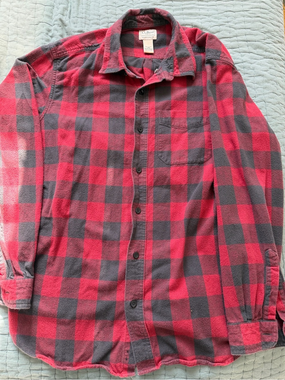 L.L. Bean Red and Gray Buffalo Plaid Flannel Shirt